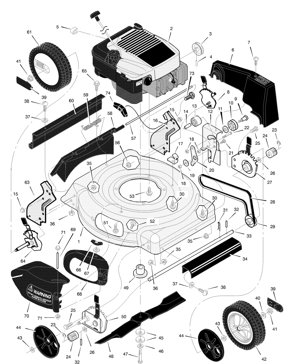 Mower Housing Assembly Diagram and Parts List for 206310X192A 2001 Briggs and Stratton Lawn Mower
